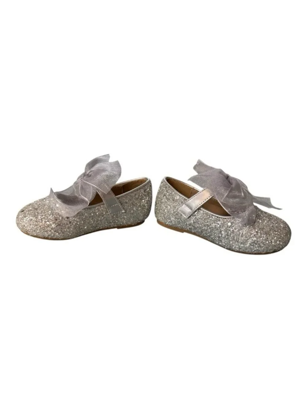 Kiderence Toddler Little Girl Glitter Ballet Flat~Sz 6M~Silver Bow Sparkle P7 15